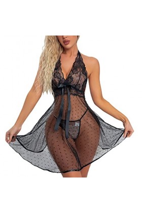 Générique Tenue Sexy Lingerie Femmes Sexy Sling Bow Noeud Maille Creuse Dentelle Sexy Lingerie Chemise de Nuit sous-Vêtements