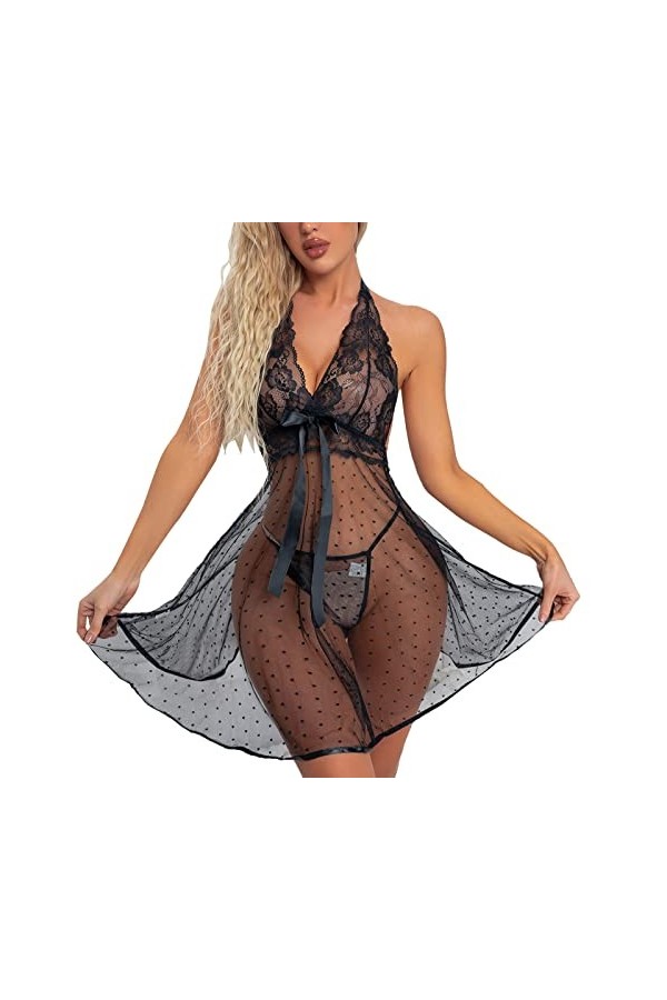 Générique Tenue Sexy Lingerie Femmes Sexy Sling Bow Noeud Maille Creuse Dentelle Sexy Lingerie Chemise de Nuit sous-Vêtements