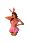 Tenue Sexy avec Oreilles De Lapin Chapeaux Hauts De Soutien-Gorge avec Jupe Ensemble De Lingerie,Rouge,L