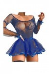 Lingerie Sexy Hot Chaude Lingerie Érotique Robe Patchwork en Dentelle Transparente À Manches Longues Scoop,Bleu,XL