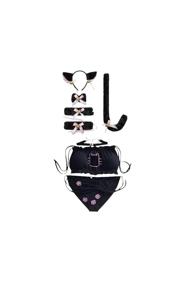 TTYAO REII Ensemble de 8 lingerie de costumade pour femmes – costume de chat mignon japonais avec trou de serrure – tenue sex