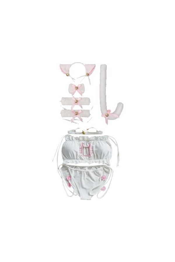 TTYAO REII Ensemble de 8 lingerie de costumade pour femmes – costume de chat mignon japonais avec trou de serrure – tenue sex