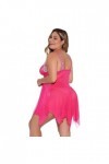 Ensemble De Lingerie Sexy pour Femmes Style Nuisette Nuisette Nuisette À Col en V avec String Color : Rose Red, Size : 3XL 