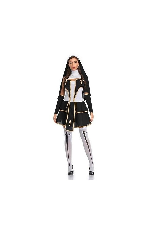 S-3XL Sexy Nun Costume Full Outfit Halloween Adult Women Catholic Sister Nun Cosplay Party Fancy Dress-Style2,S