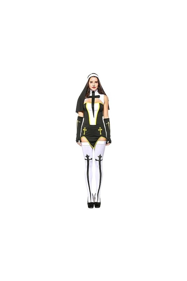 S-3XL Sexy Nun Costume Full Outfit Halloween Adult Women Catholic Sister Nun Cosplay Party Fancy Dress-Style2,S