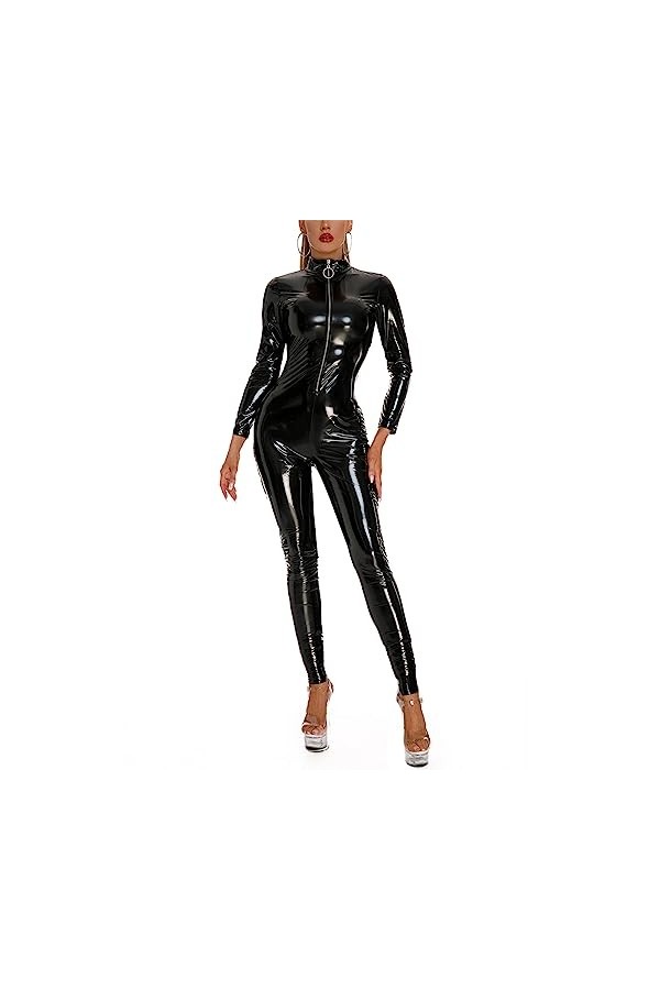 Kaerm Combinaison Latex Sexy Femme Catsuit Body Cuir Verni Brillant Legging Moulant Bodysuit Lingerie Grande Taille Tenue Clu