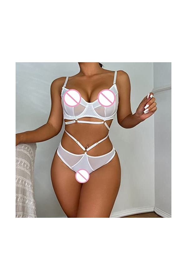 Ensemble de lingerie érotique pour femme Sexy Sexy Licol Dentelle Ensemble de sous-vêtements en dentelle et sous-vêtements en