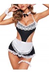 ZTIANEF RougeLingerie érotique cosplay dentelle ajourée sexy maid uniforme set, noir, 3XL
