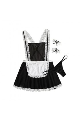 liaddkv Lingerie sexy en dentelle pour femme - Tangas - Culotte transparente - Lingerie festive, Noir , S