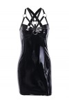 MENGQING Mini robes sexy en simili cuir foncé grunge centre commercial gothique femmes robe de fête punk noir dos nu latex vê
