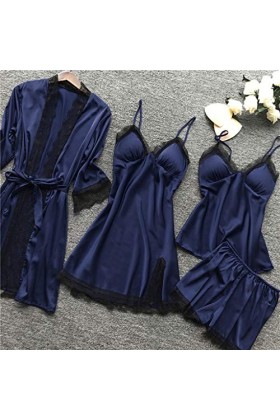 Junhasgood Cuir Lingerie Sexy Lingerie Sleepwear Femmes Dentelle Robe Robe Set Pyjama Nuit Robe Soie Ensemble Sexy Rouge Nav