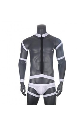 CABULE Ensemble de harnais de corps sexy et élastique pour homme - Poitrine et épaule - Costume de lingerie - String - Blanc,
