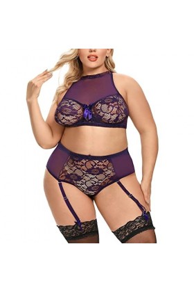 HELLORSOON Femme Body Lingerie Sexy Ventre Plat Sensuel Combinaison Dentelle Ouvertures provocantes Laçages coquins Ensemble 