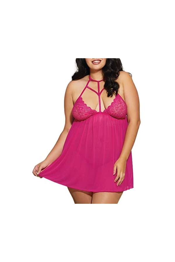 Five Domains Ensemble de sous-vêtements Lingerie Sexy Lingerie Femme Lingerie Sexy Camisole Pyjama Translucide Color : Pink,