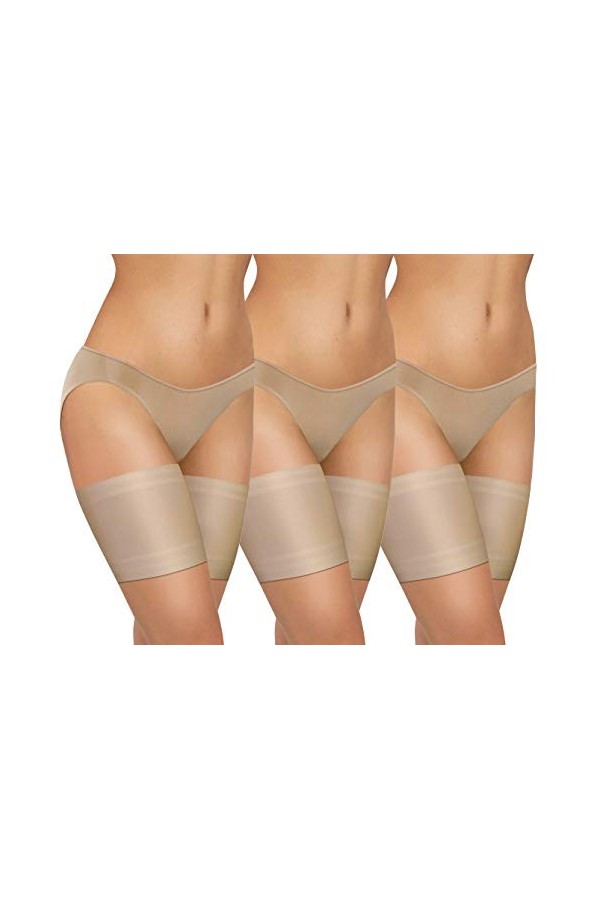 sesto senso 3 Paires Bandes de Cuisses Protège-Cuisse Elastiques Antidérapant Silicone Bande Lisses Beige 70-75 XL