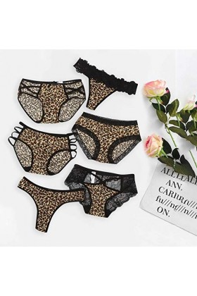 ALIKEEY Culotte Sexy à Imprimé LéOpard sous-VêTements pour Femmes Gilet en Dentelle Transparente Culotte - Lot de 3/6 - Sexy 
