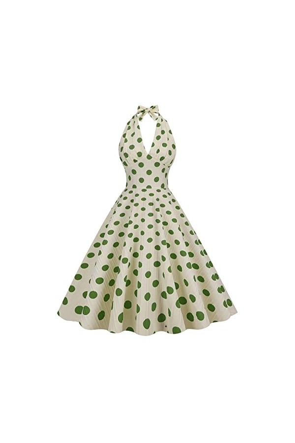 Robe Hepburn années 50 - Dos nu - À pois - Sans manches - Style rockabilly - Coupe cintrée - Sexy - Style vintage - Robe de s