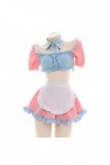 Lingerie sexy Cosplay Costume de soubrette Tenue mignonne Oreille de chat Rose Bleu Haut Court Jupe Uniforme Femme-Rose, Tail
