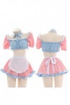 Lingerie sexy Cosplay Costume de soubrette Tenue mignonne Oreille de chat Rose Bleu Haut Court Jupe Uniforme Femme-Rose, Tail