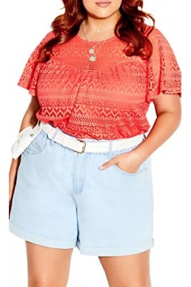 City Chic Grande Taille, Haut Serenity S/S, Orange, Taille 52
