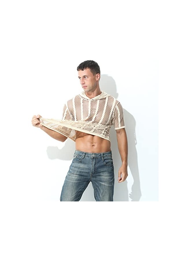 BOTCAM Body sexy pour homme - Sous-vêtements en maille - Motif décoratif - Sexy à manches courtes - Aération du mouvement - T