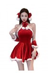 sujinxiu Noël Cosplay Costume Femmes Sexy Halter-Neck Sans Manches Mini Robe Sexy Sans Bretelles Rouge Tube Top Robe Costume 