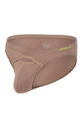 BIATWOWR Slip sexy pour homme avec ouverture sur le devant - Taille basse - Extensible - Doux - Confortable, 1 paquet : latte