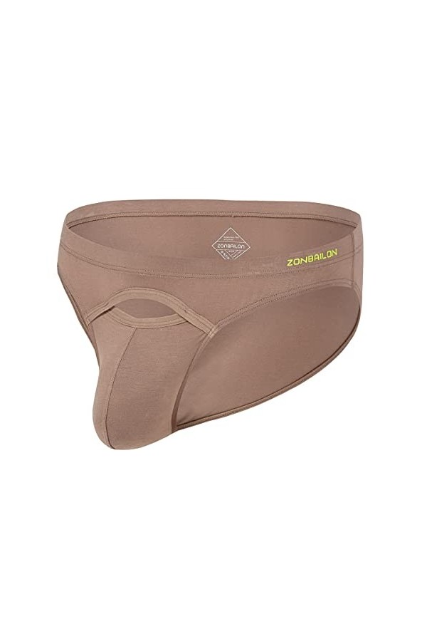 BIATWOWR Slip sexy pour homme avec ouverture sur le devant - Taille basse - Extensible - Doux - Confortable, 1 paquet : latte