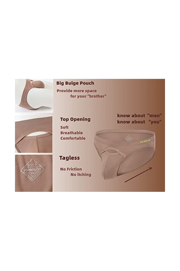 BIATWOWR Slip sexy pour homme avec ouverture sur le devant - Taille basse - Extensible - Doux - Confortable, 1 paquet : latte