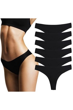 DRESHOW Tangas en Coton pour Femmes Underwear String Culotte Hipster Taille Basse Invisible, Lot de 6