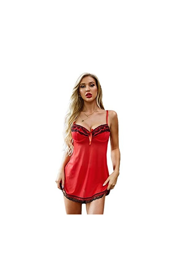 DAPERCI Sexy Femmes Dentelles Nuisettes Vetements, Maille de Dentelle, Robe Sexy en Perspective, Rouge, M,Sexy sous-Vêtements