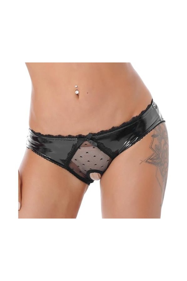 GRRKDFQ Lingerie Sexy Hot Chaude Culotte Transparente Respirante Taille Basse Brodée,Noir,L