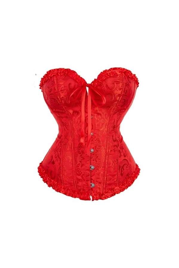 Niiyyjj Corset en jacquard pour femme - Bustier sexy à lacets en brocart - Costume vintage, Rouge, X-Large