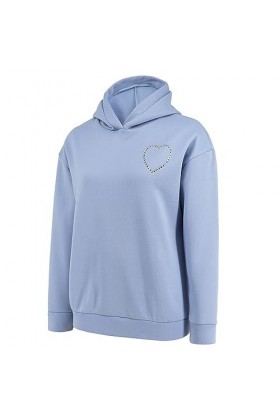 Qoier Sweat-Shirt à Capuche pour Femme - Confortable et Tendance - Couleur Unie - Printemps-Automne - Décontracté - Bleu XXL