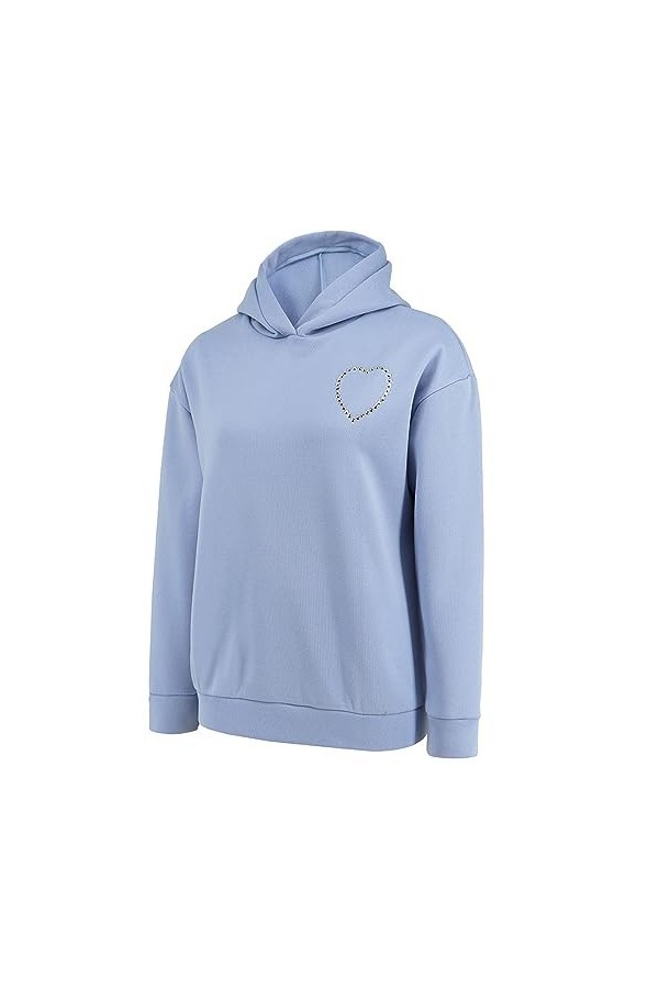 Qoier Sweat-Shirt à Capuche pour Femme - Confortable et Tendance - Couleur Unie - Printemps-Automne - Décontracté - Bleu XXL