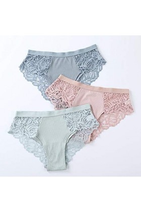 SUYGGCK Lot de 3 culottes en coton pour culottes sexy en dentelle pour femmes, culottes de lingerie pour femmes, culottes flo