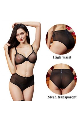 varsmiss Culotte Femme Lot De 4 Taille Haute Slip sous-vêtements Sexy en Maille Transparente Noir-Lot de 4,XXL 