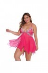Ensemble De Lingerie Sexy pour Femmes Style Nuisette Nuisette Nuisette À Col en V avec String Color : Rose Red, Size : XL 