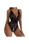 ZTIANEF Costume de Femme de chambreSexy Dentelle Dos Free-Off érotique romese Combinaison, Noir, M