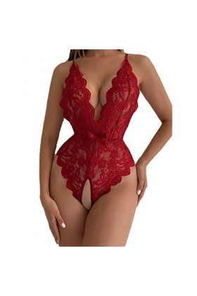 ZTIANEF Costume de Femme de chambreSexy Dentelle Dos Free-Off érotique romese Combinaison, Noir, M