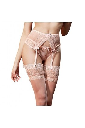 Hekbaep Culotte en dentelle brodée avec bas pour femme, Rose, XXL