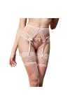 Hekbaep Culotte en dentelle brodée avec bas pour femme, Rose, XXL