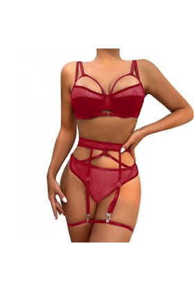 Hekbaep Sous-vêtements sexy pour femme avec anneaux de jambe - Sous-vêtements sexy fluo, rouge, S