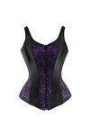 Flower Lace Up Corsets pour Femmes Zipper Bandoulière Bustier Corset Overbust Sexy Lingerie Style Brocart Rouge Violet
