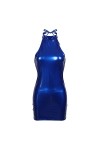Womens Wetlook Mini Dress Sexy Patent Leather Skinny Evening Party Dresses Bodycon Mini Dress,Blue,OneSize