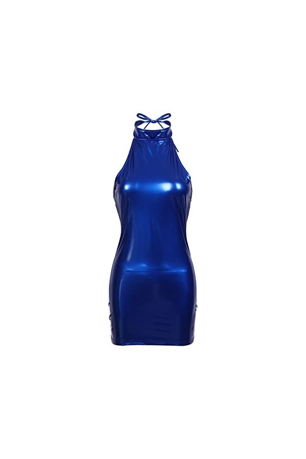 Womens Wetlook Mini Dress Sexy Patent Leather Skinny Evening Party Dresses Bodycon Mini Dress,Blue,OneSize