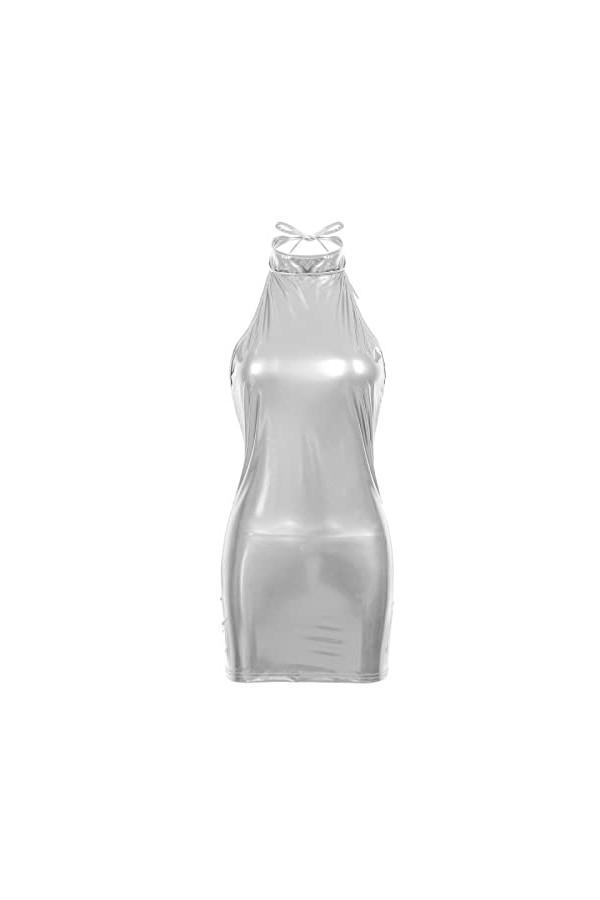 Womens Wetlook Mini Dress Sexy Patent Leather Skinny Evening Party Dresses Bodycon Mini Dress,Blue,OneSize