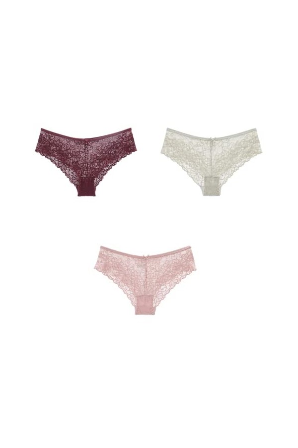 Shorties Femmes 3/5/7 pièces Multi-Taille Dentelle sans Couture Dames Pur Coton Sexy Culotte Transparente en Maille 7 Multico