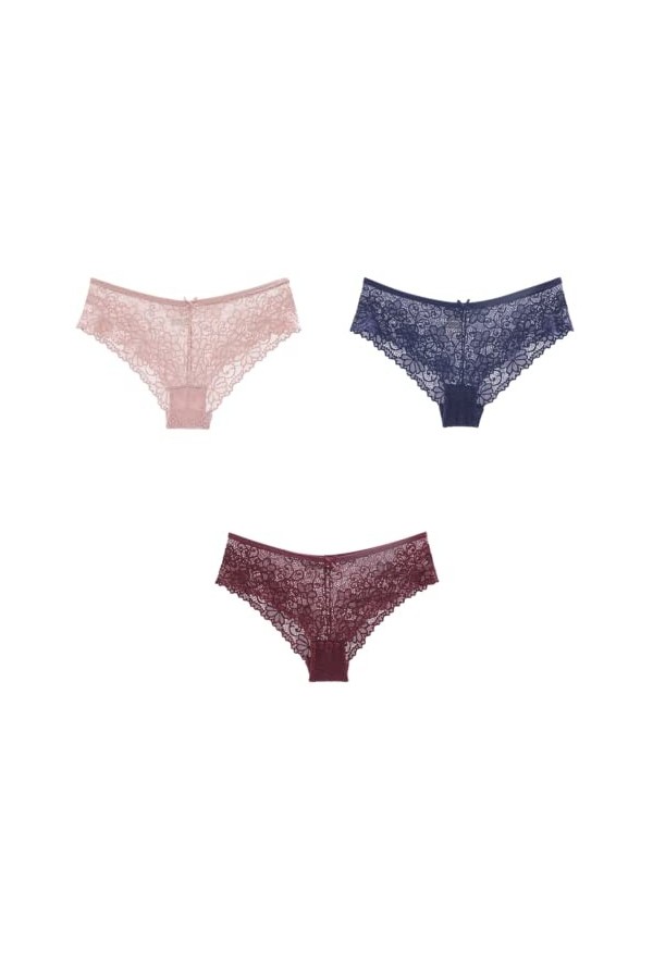 Shorties Femmes 3/5/7 pièces Multi-Taille Dentelle sans Couture Dames Pur Coton Sexy Culotte Transparente en Maille 7 Multico