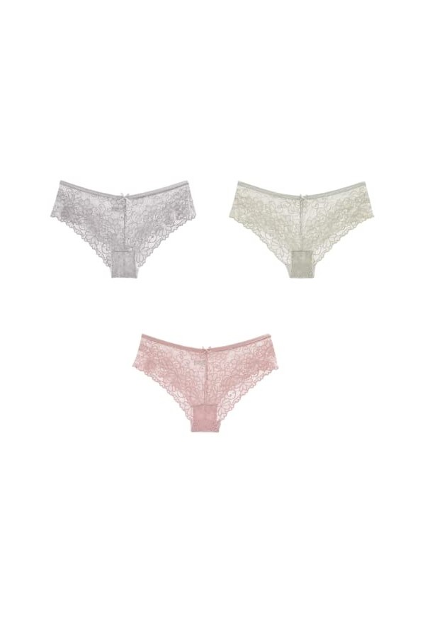 Shorties Femmes 3/5/7 pièces Multi-Taille Dentelle sans Couture Dames Pur Coton Sexy Culotte Transparente en Maille 7 Multico